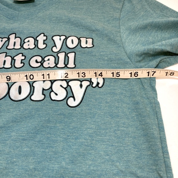 NWOT JADELYNN BROOKE Women’s Graphic Long Sleeve Teal V-Neck Tee Shirt Size XS - Picture 7 of 9